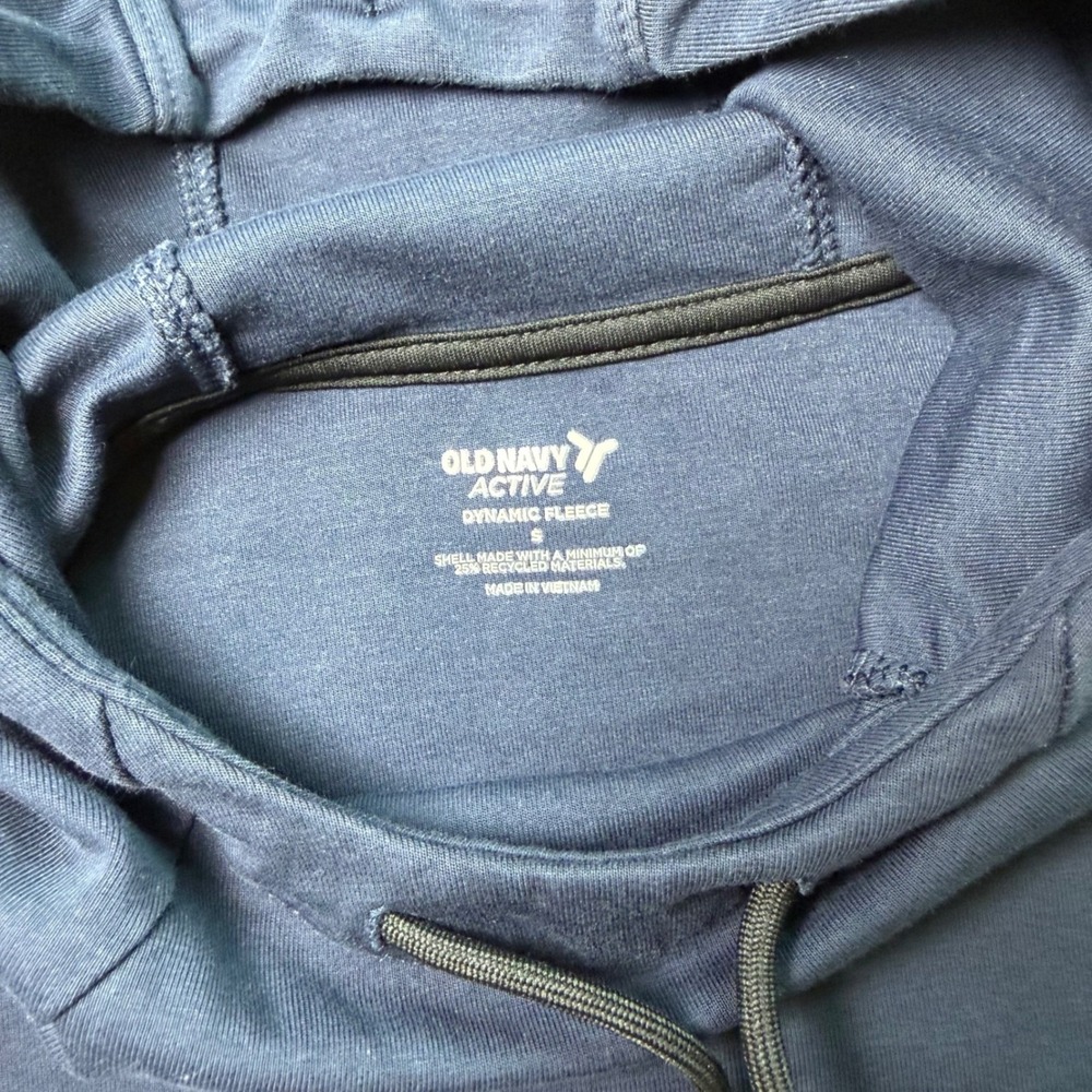 Old Navy Active Dynamic Fleece Hoodie Mens Small Navy Blue Zip Pocket Sweatshirt - Picture 4 of 10